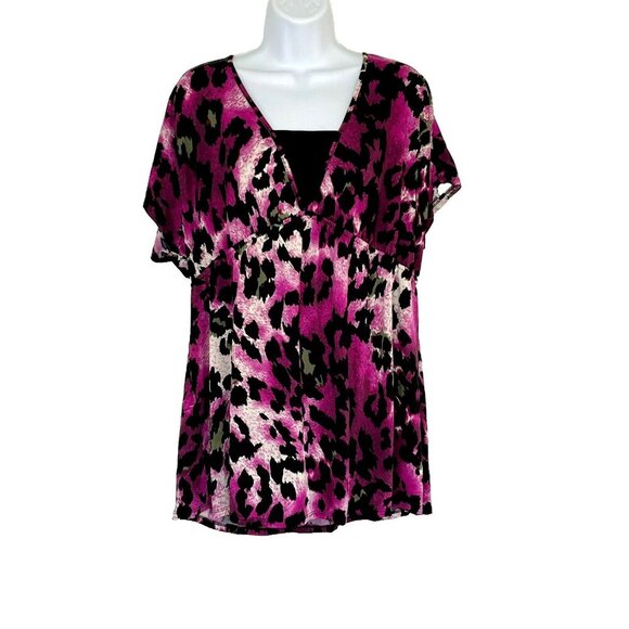 Fashion Bug Babydoll Top Tunic 1X Stretch Y2K Abstract Boho Purple - Picture 1 of 5